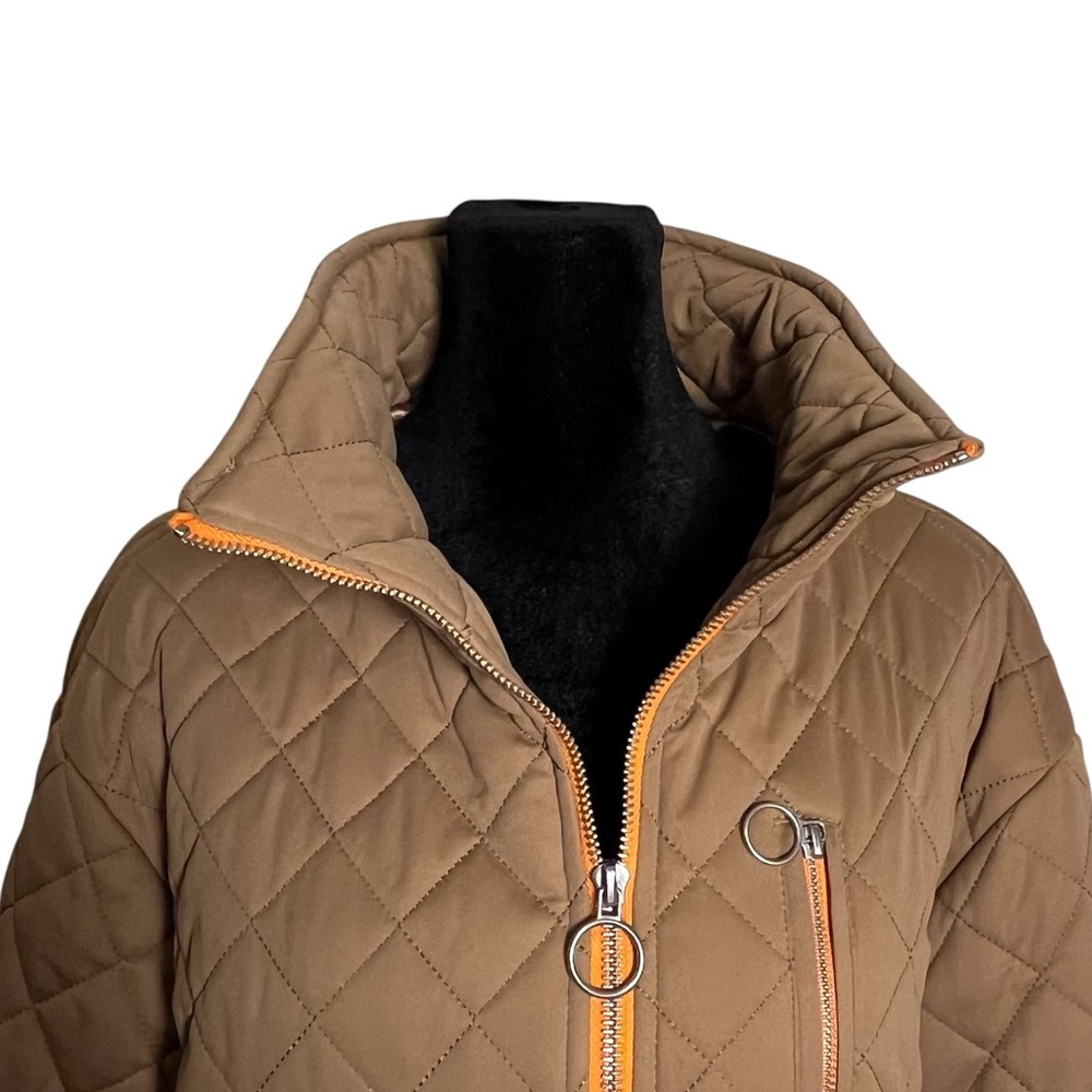 Avec Les Filles Quilted Cropped Mock High Neck Zip Front Jacket Orange Zip — S - Picture 10 of 14